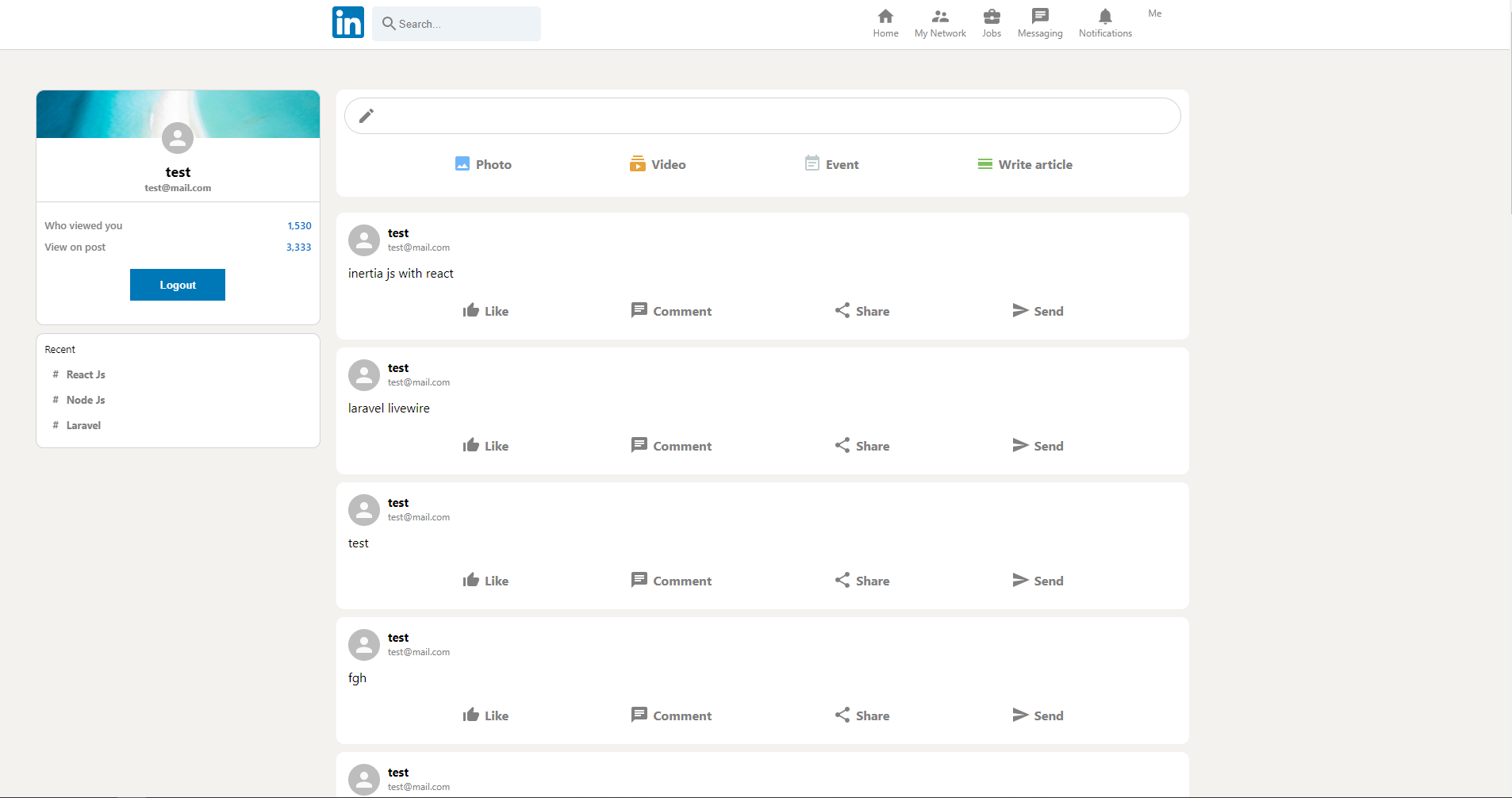 Linkedin (clone ui)